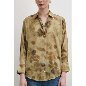Vero Moda Camisa con botones y estampado floral para mujer, color caqui, informal, para el día a día, blusa de popelina - Product Image 5