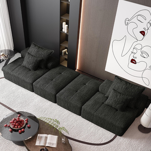 US in Stock <b>Convertible</b> Chenille Fabric Modern Living Room Wood Frame Nordic Family Modular Sectional Sofa <b>Bed</b> Set for Hotel Use - Product Image 3