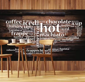 Tazza di caffè parete murale lettere <span class=keywords><strong>inglesi</strong></span> in legno grata sfondo carta da parati per caffè - Product Image 3