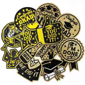 <b>Iron</b> on Eco-friendly Glitter Embroidered Graduation Theme You/I Did It Mortar Board Patches for Graduation Gift Clothes - Product Image 2