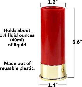 Vasos de chupito de plástico rojos con forma de cartucho de escopeta calibre 12 para bar, fiesta, boda - Product Image 3