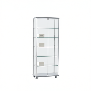 Vitrine Moderne 75 cm de Largeur 185 cm de Hauteur Cadre en Aluminium Gris Clair Portes en Verre Trempé avec Étagères Réglables - Product Image 2