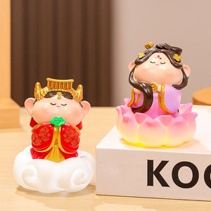 Figura de resina de la Hada de la Suerte y el Dios de la Riqueza, adorno de escritorio iluminado para la decoración de Feng Shui del Año Nuevo Chino - Product Image 1