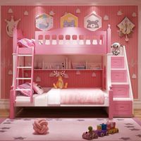 Lit superposé rose moderne pour filles avec armoire, escalier, tiroirs, bibliothèque, meubles de chambre d'enfant de luxe pour princesse