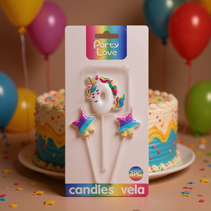 Velas de cumpleaños de unicornio Party Love, juego de 3 piezas con estrellas para decoración de pasteles - Product Image 3