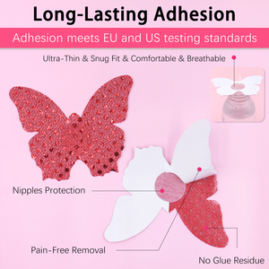 Cache-tétons adhésifs sans bretelles pour femme, motif papillon à paillettes, jetables, sexy, pour soirée - Product Image 2
