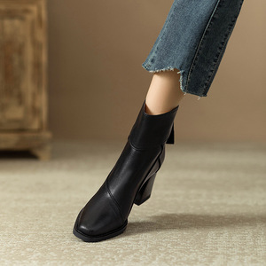 Bottines marron à talon carré pour femme 2026 – Bottes d'hiver à talon haut, style rétro britannique, confortables et polyvalentes - Product Image 6