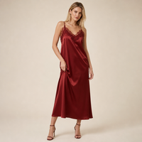 Robe personnalisée pour femme, robe en satin rouge vin, robe à bretelles spaghetti, col en V, robe de cocktail mi-longue pour femme