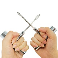 Kit de Reparación de Neumáticos de Coche Portátil de 7 Piezas, Operado a Mano, con Estuche Rígido, Pegamento, Manómetro, Tapones y Herramienta para Pinchazos