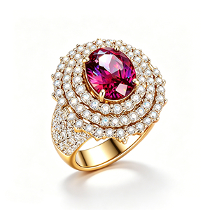 Luxury Women's S925/10K/14K/18K Gold Plated Cocktail <b>Ring</b> Oval Cut Pink Crystal Pave Set Rhinestones Flower Shape Party Jewelry - Product Image 1