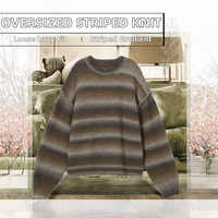 Suéter Oversize de Punto 100% Algodón con Rayas Degradadas, Antiarrugas, Estilo Casual, Unisex, Cuello Redondo, Tendencia de Invierno