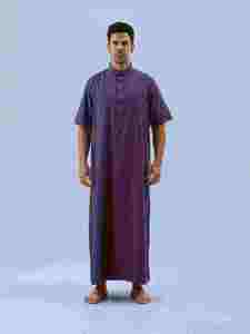 <b>Men's</b> Cotton <b>Thobe</b> Short Sleeve Floor Length Shirt Collar Modest Prayer Wear Solid Color suit all people - Product Image 1