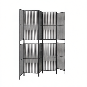 Paravent de séparation de pièce en polyrotin noir à 6 panneaux, design moderne pliable et translucide, décoration intérieure - Product Image 1