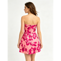 Robe courte en coton tissé à imprimé floral rose, mignonne et élégante, sans bretelles, taille naturelle, pour femmes, printemps été