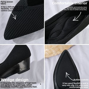 Chaussures de princesse en maille respirante à semelle souple, <span class=keywords><strong>mocassins</strong></span> à enfiler à bout pointu, chaussures simples d'été pour femmes, chaussures tricotées à talon compensé - Product Image 2