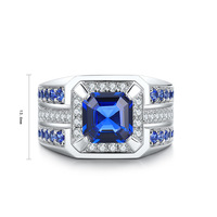 Bague en argent 925 avec saphir royal cultivé pour homme, forme elliptique géométrique, pierre centrale d'environ 29 carats