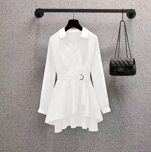 Chemisier formel pour femmes en gros, col en V, cintré, amincissant, sans bretelles, 100 % polyester, nouveau style - Product Image 4