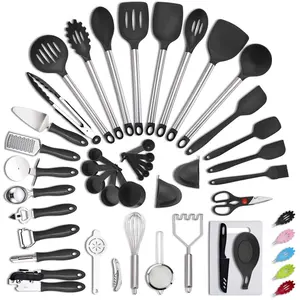 Vendita calda 42 pezzi di utensili da cucina in Nylon da cucina in Silicone Set di pentole con manico in acciaio inossidabile accessori per la cottura della spatola