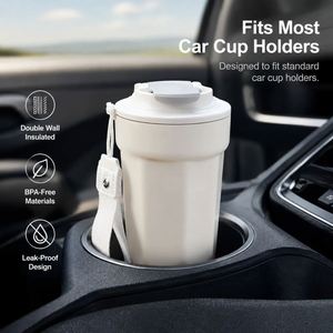 Mug de voyage en acier inoxydable réutilisable et écologique |   Gobelet isotherme avec revêtement en poudre et sangle de transport pour la personnalisation de marque d'entreprise - Product Image 4