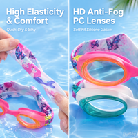 Lunettes de natation pour enfants XIALE, sangle en tissu pour filles, lentilles PC HD anti-buée, écologiques, joint en silicone souple réglable, protection UV