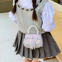 Sac bandoulière brodé style chinois pour filles, avec poignée en perles et pompon, idéal pour les fêtes et l'usage quotidien des tout-petits - Vente en gros