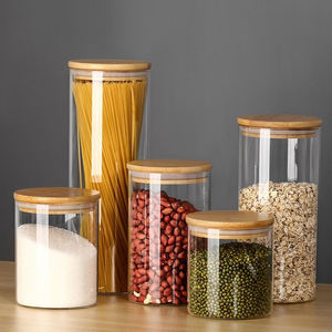 Bocal de stockage en Borosilicate de haute qualité, boîte hermétique à l'air, ensemble de récipients de stockage des aliments pour la cuisine avec <span class=keywords><strong>bambou</strong></span> naturel, vente en gros - Product Image 5