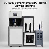 Machine de soufflage de bouteilles PET semi-automatique compacte et économe en énergie, 1 cavité, 80 BPH, 20 L, faible coût d'entretien, changement de moule facile