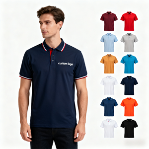 高品質カスタムロゴプリントコットンポリエステルメンズポロシャツ速乾式ポロシャツドライフィット通気性ゴルフポロシャツ男性用 - Product Image 1