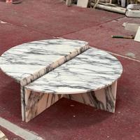Mesa de Centro Redonda de Mármol Blanco Arabescato en Forma de Media Luna, Piedra Natural para Interiores de Lujo