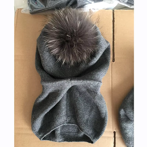 <span class=keywords><strong>Bonnet</strong></span> tricoté d'hiver en fourrure de raton laveur véritable pour <span class=keywords><strong>femme</strong></span>-pour la plage ou la scène d'affaires - Product Image 5