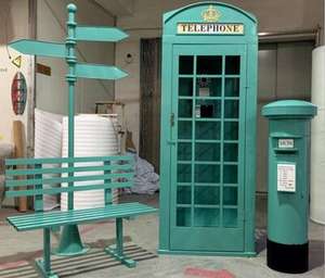 كبير في الهواء الطلق الأوروبي خمر ريترو معدن البخار OEM كشك الهاتف الحديد كابينة حمراء كشك الهاتف لبار ديسكو الديكور - Product Image 5