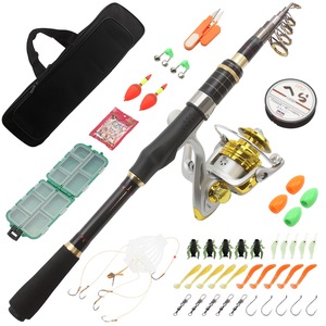 Caña de pescar ultraligera de fibra de carbono Searcher con carrete giratorio, set con 100 m de línea, kit de aparejos de pesca para agua dulce y salada - Product Image 1