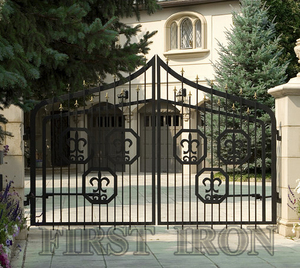 Puerta Principal de Hierro Forjado de Doble Entrada de 16 Pies de Estilo Europeo con Diseños de Ciervos - Product Image 3