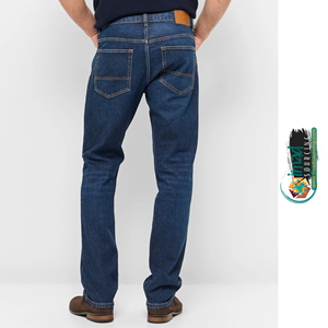 Jean en denim de coton respirant pour homme, coupe droite, délavage foncé, taille mi-haute, coupe classique, décontracté, pour l'automne et le quotidien - Product Image 2