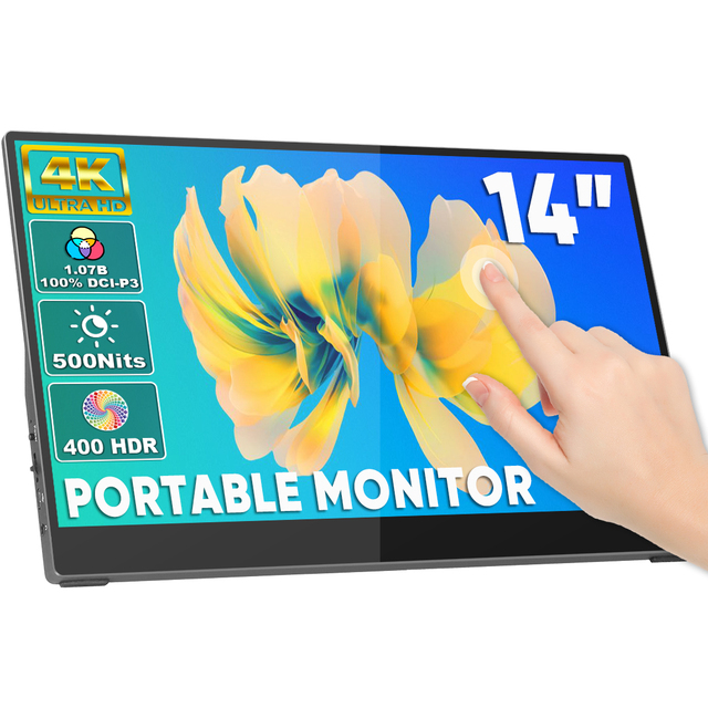 SIBOLAN 14.0 Inch UHD 4K IPS Portable Monitor 10 Points Touch Screen USB-C HD Display for Laptop Travel Companion