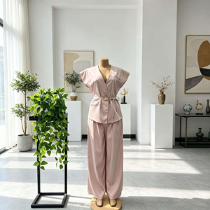 Ultimo Design Set Casual da <span class=keywords><strong>Donna</strong></span>, Giacca Senza Maniche con Scollo a V in Tinta Unita, <span class=keywords><strong>Abbigliamento</strong></span> Casual a Vita Alta - Product Image 4