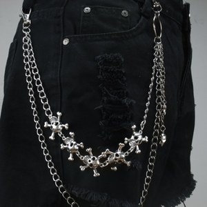 yuelyueli Skeleton Waist <b>Chain</b> Zinc Alloy Punk Style Double Skull Pendant Daily Wear Fashion Body <b>Chain</b> - Product Image 2