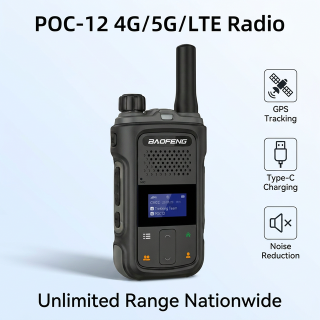 POC-12 4G 5G LTE PoC Radio Long Range Unlimited Communication Nationwide Network Walkie Talkie with Type-C Charging GPS SOS