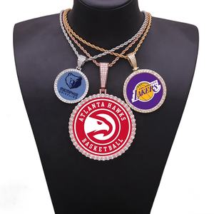 Collier pendentif avec médaillon rond XL de 35/43/68 mm, nouveau, serti de pierres, NBA, bijoux hip-hop, équipes, fans - Product Image 3
