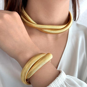 2層チャンキーエラスティックチョーカーNO FADEステンレススチールブレスレットとチョーカージュエリーセット - Product Image 3