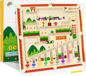 Magnetic Color and Number Maze Stem Science Kit Explorative Wooden Puzzle Board Learning Educational Counting Matching Toys