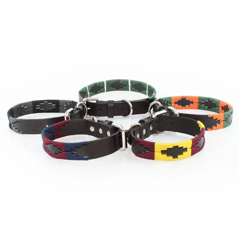 Premium OEM Personalized Customized Laser drilling Manual stringing Genuine Leather dog collar and dog leashes
