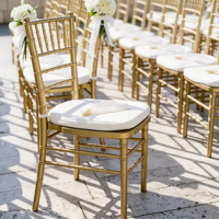 Chaise Chiavari empilable dorée, démontable, en gros, avec structure en métal ou en résine, pour usage extérieur, repas, mariages, banquets, salles de réception