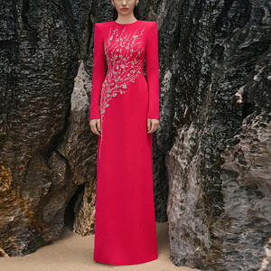 Abito da Sera di Lusso da Donna Elegante a Maniche Lunghe Maxi Vestito con Perline e Strass Floreali da Cerimonia <span class=keywords><strong>per</strong></span> <span class=keywords><strong>Invitata</strong></span> a <span class=keywords><strong>Matrimonio</strong></span> - Product Image 1