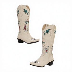 Botas Vaqueras Occidentales de Cuero Bordadas con Punta en Pico hasta la Rodilla para Mujer, Estilo Retro - Product Image 3