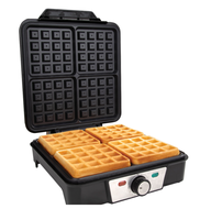 SUNWJN 4 pièces gaufrier en acier inoxydable pour petit déjeuner et collations Machine à gaufres carrée XL