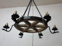 Lustre à bougies torche floral vintage rustique, en bois massif et fer forgé, luminaire suspendu réglable pour la décoration intérieure