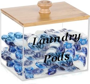 Acrylic Laundry Pods Container with Bamboo Lid, Clear Laundry Pod Holder for Laundry Room Decorative Storage Containers