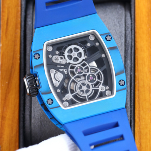 Nuevo Reloj de Pulsera de Lujo con Caja de Fibra de Carbono Azul Intenso, Correa de Goma, Esfera Abierta Mecánica Automática - Product Image 5