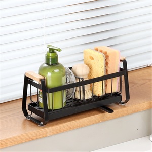 Égouttoir de cuisine double moderne sur pied en acier inoxydable étanche pour comptoir, rangement pour détergent, éponge et brosse - Product Image 3